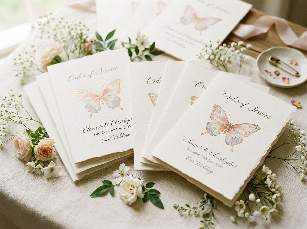 Page: Invitations & Order of the Day Archives - Wedding Table Plans. Context: A0005 Butterfly Order 