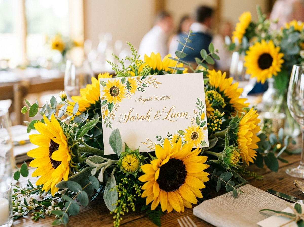 Page: Matching stationery Archives - Wedding Table Plans. Context: 0020 – Sunflower wedding name car